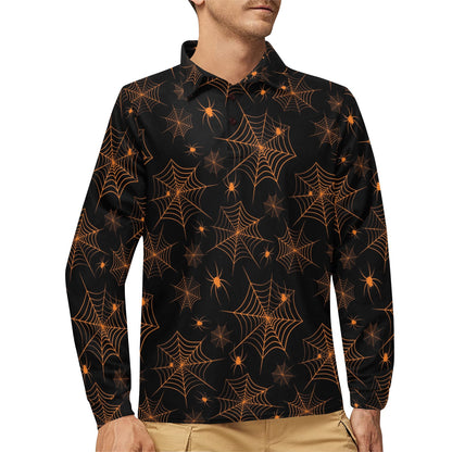 Spider Web Print Design LKS306 Long Sleeve Polo Shirt For Men's