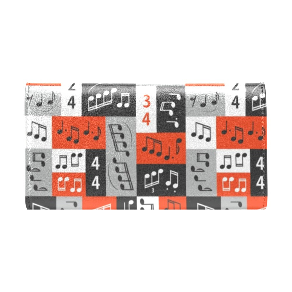 Music Note Design Themed Print Women's Trifold Wallet
