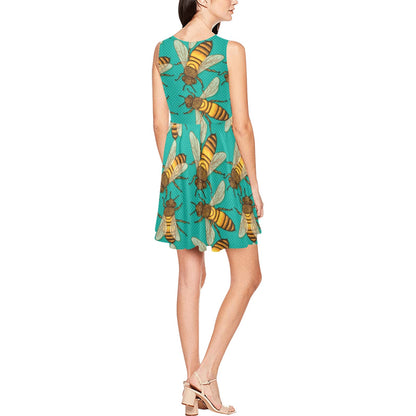 Bee Pattern Print Design BEE04 Sleeveless Dress