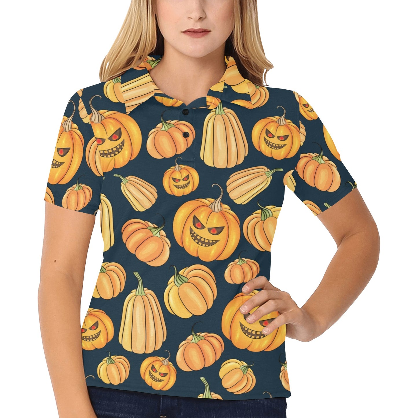 Pumpkin Halloween Pattern Print Design A04 Women's Polo Shirt