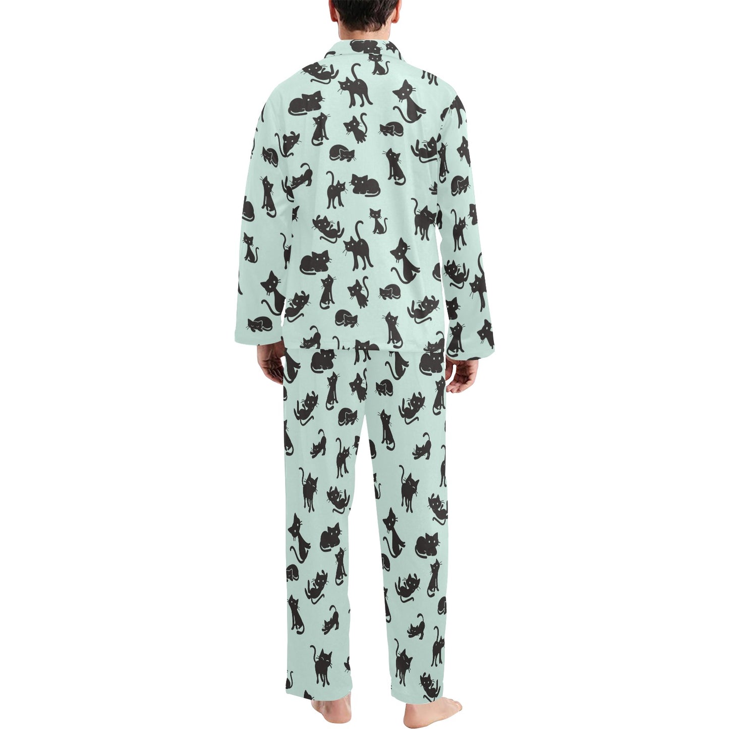 Black Cat Pattern Print Design 04 Men's Long Pajama Set