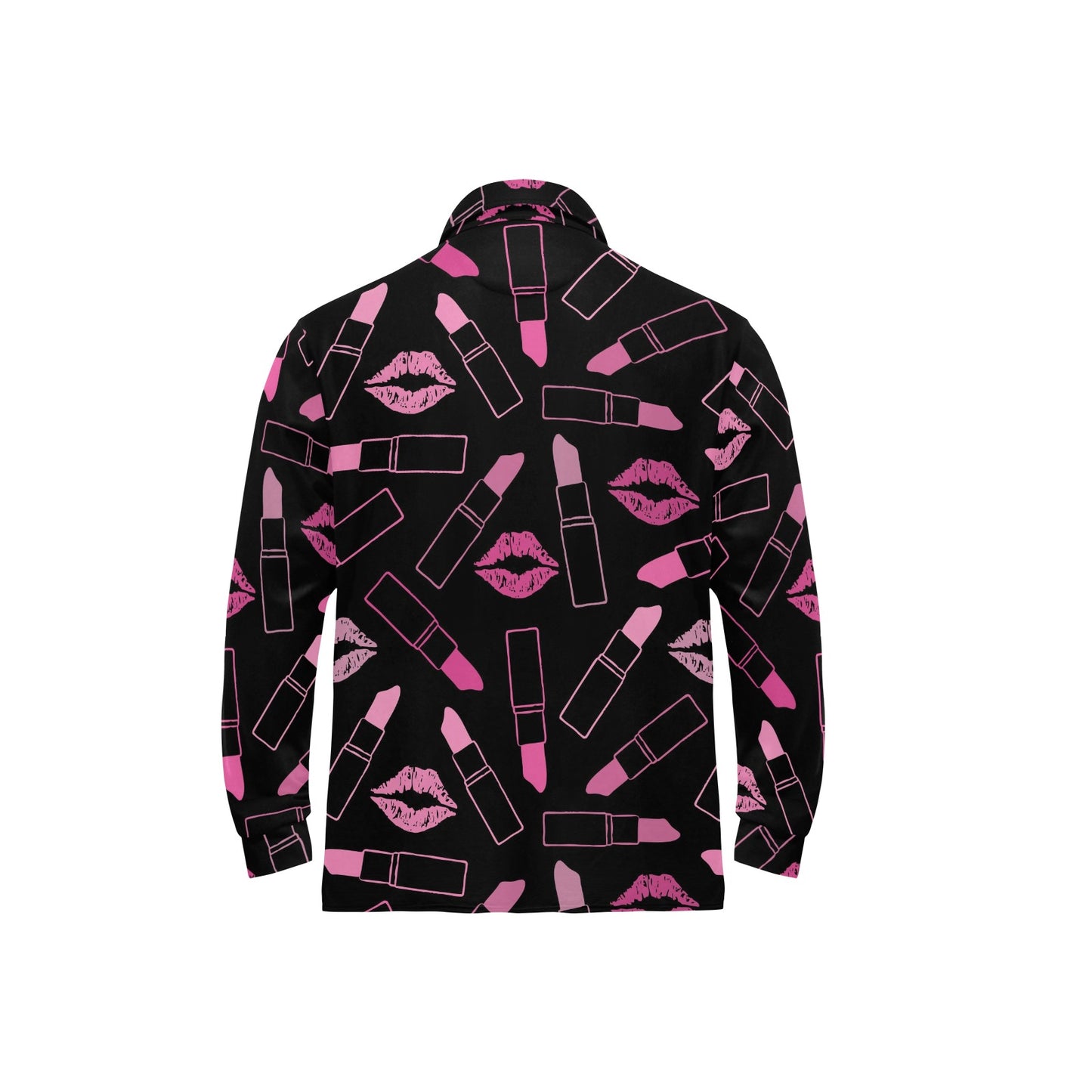 Lipstick Pink Pattern Print Design 01 Long Sleeve Polo Shirt For Men's