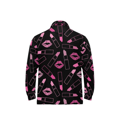 Lipstick Pink Pattern Print Design 01 Long Sleeve Polo Shirt For Men's