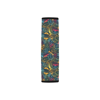 Travel Stamp Colorful Print Design LKS304 Car Seat Belt Cover