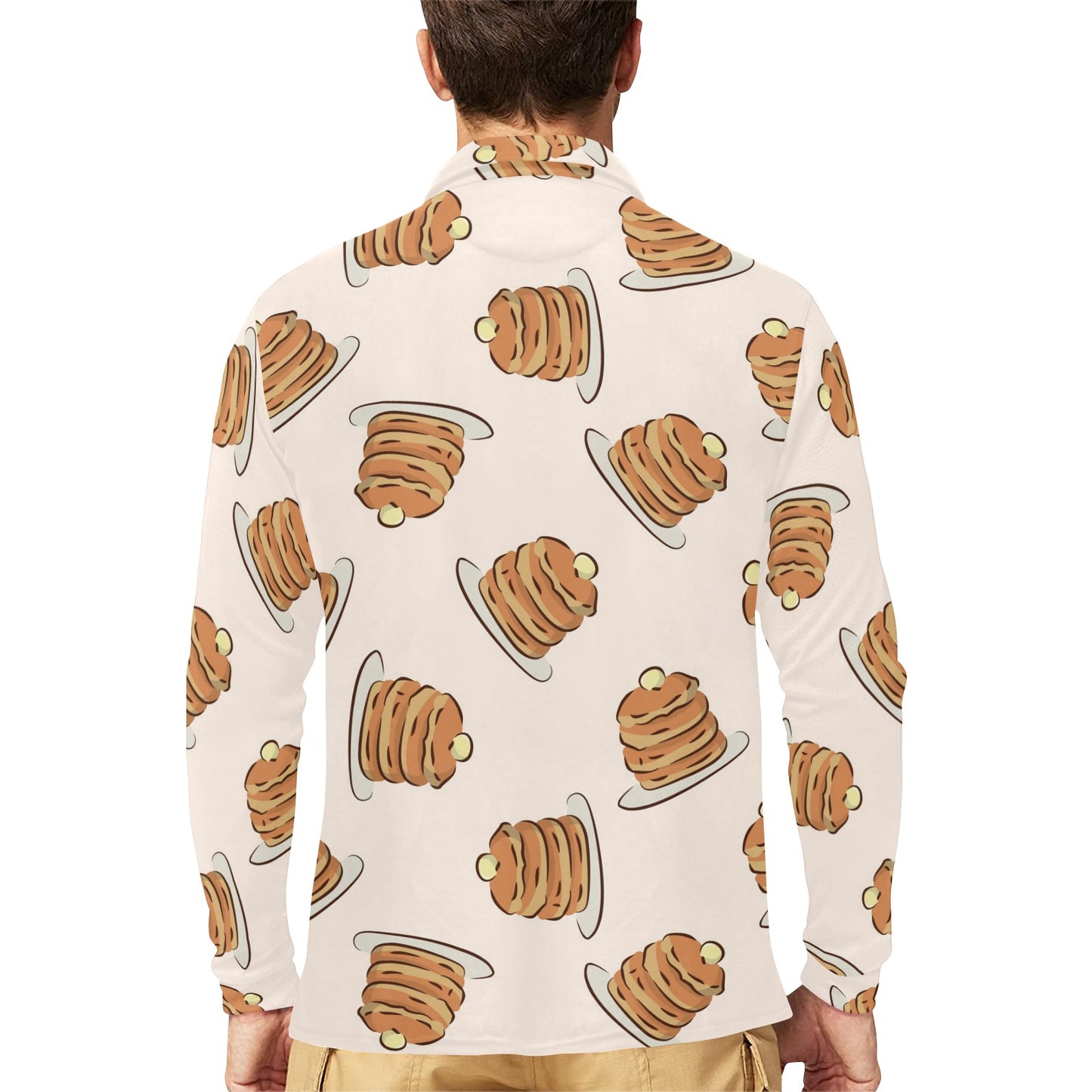 Pancake Pattern Print Design A01 Long Sleeve Polo Shirt For Men's