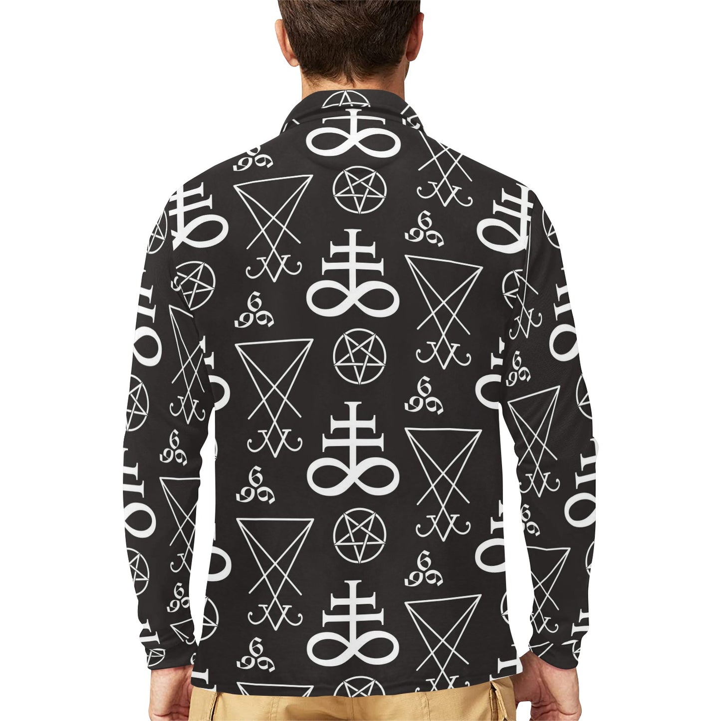 Pentagram Pattern Print Design A04 Long Sleeve Polo Shirt For Men's