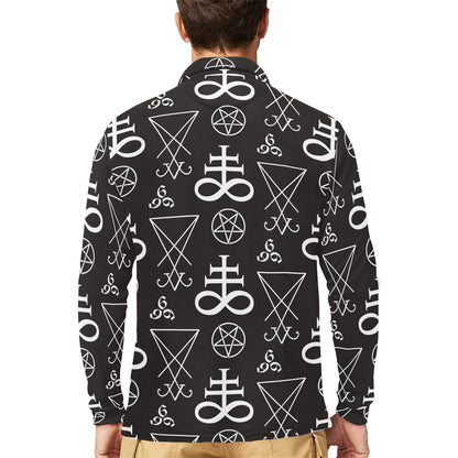 Pentagram Pattern Print Design A04 Long Sleeve Polo Shirt For Men's