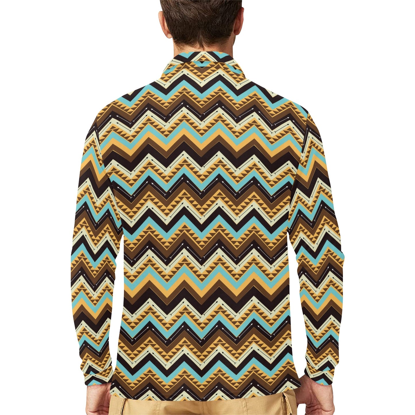 Southwest Pattern Print Design LKS301 Long Sleeve Polo Shirt For Men's