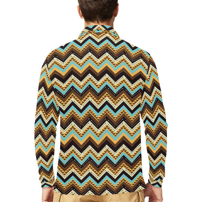 Southwest Pattern Print Design LKS301 Long Sleeve Polo Shirt For Men's