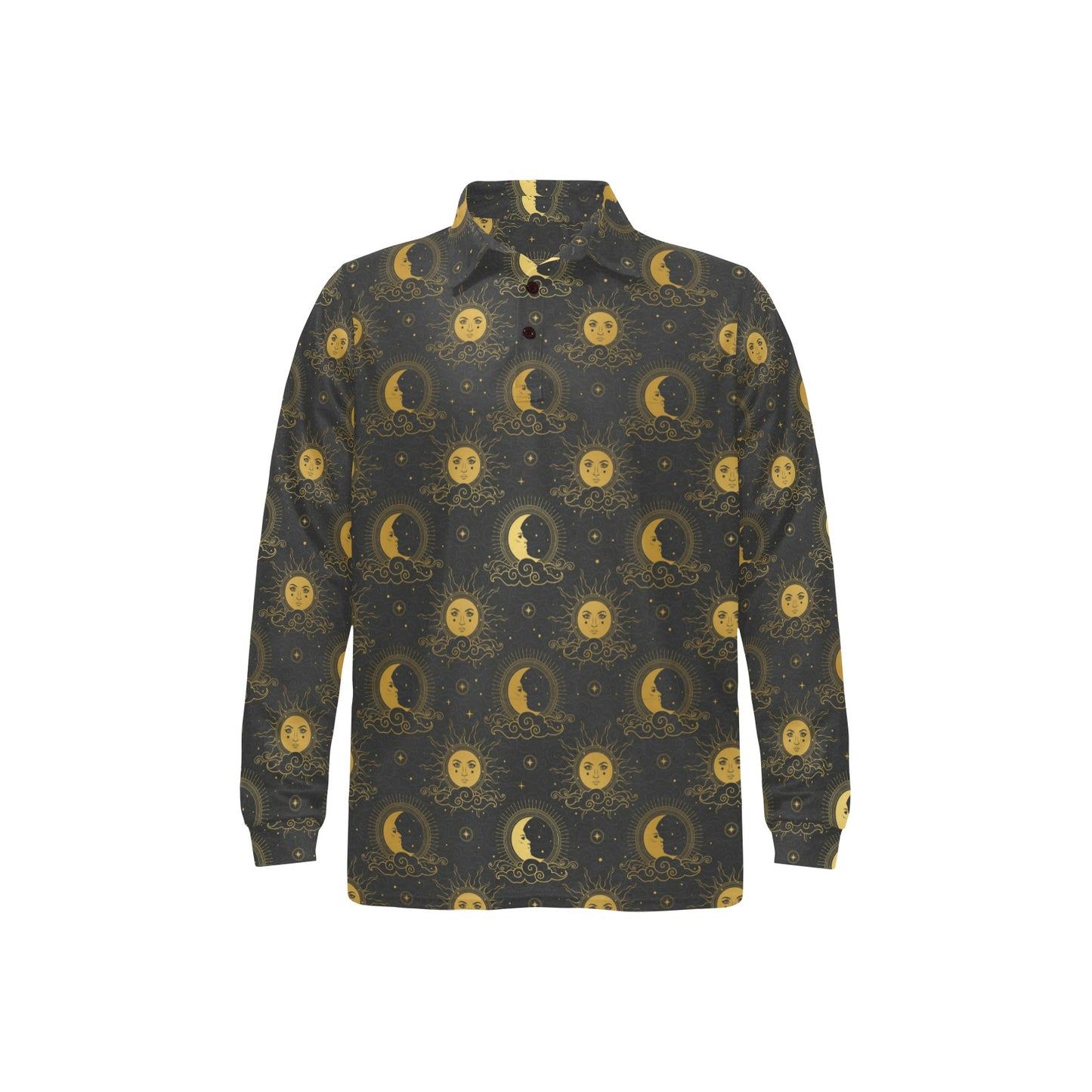 Celestial Moon Sun Pattern Print Design 05 Long Sleeve Polo Shirt For Men's