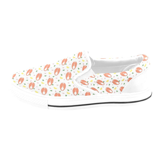 Salmon Steak Print Design LKS303 White Slip Ons Canvas Women's Shoes