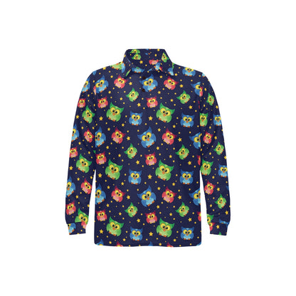 Owl with Star Themed Design Print Long Sleeve Polo Shirt For Men's