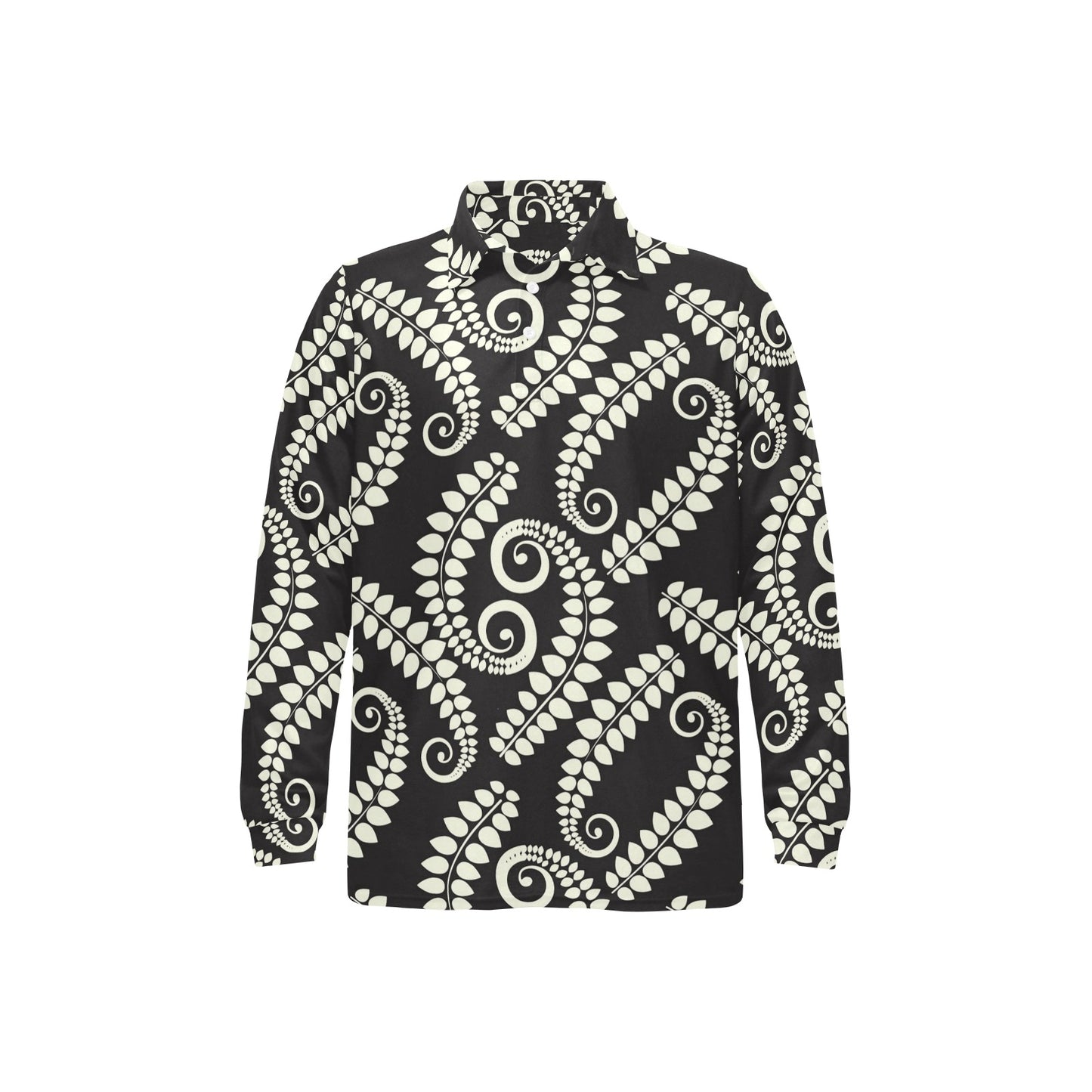 Fern Leave Print Pattern Long Sleeve Polo Shirt For Men's