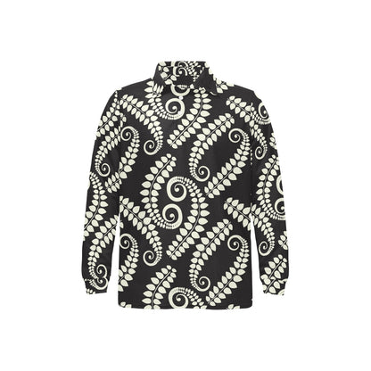 Fern Leave Print Pattern Long Sleeve Polo Shirt For Men's