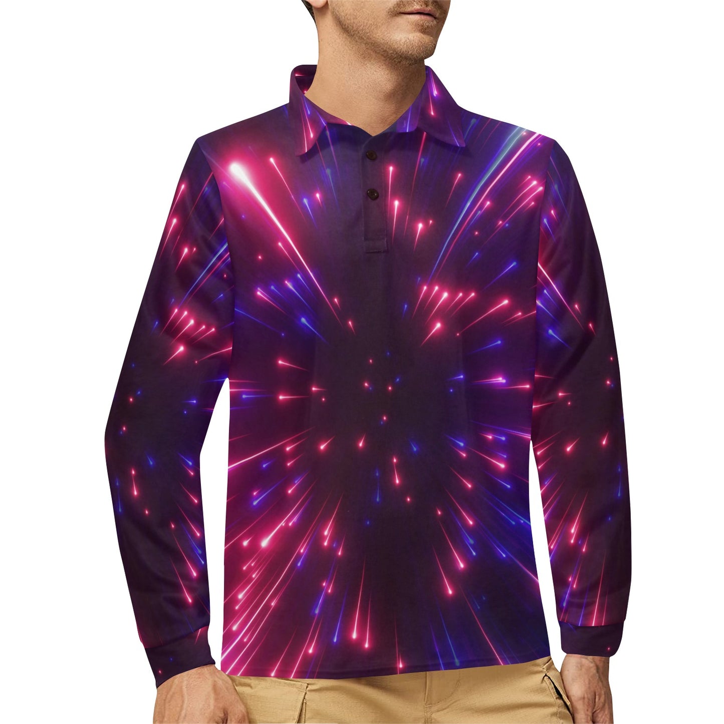 Celestial Purple Blue Neon Speed Light Long Sleeve Polo Shirt For Men's