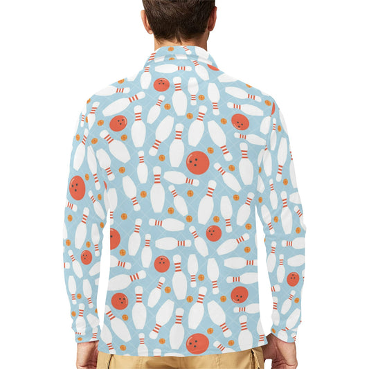 Bowling Pattern Print Design 09 Long Sleeve Polo Shirt For Men's