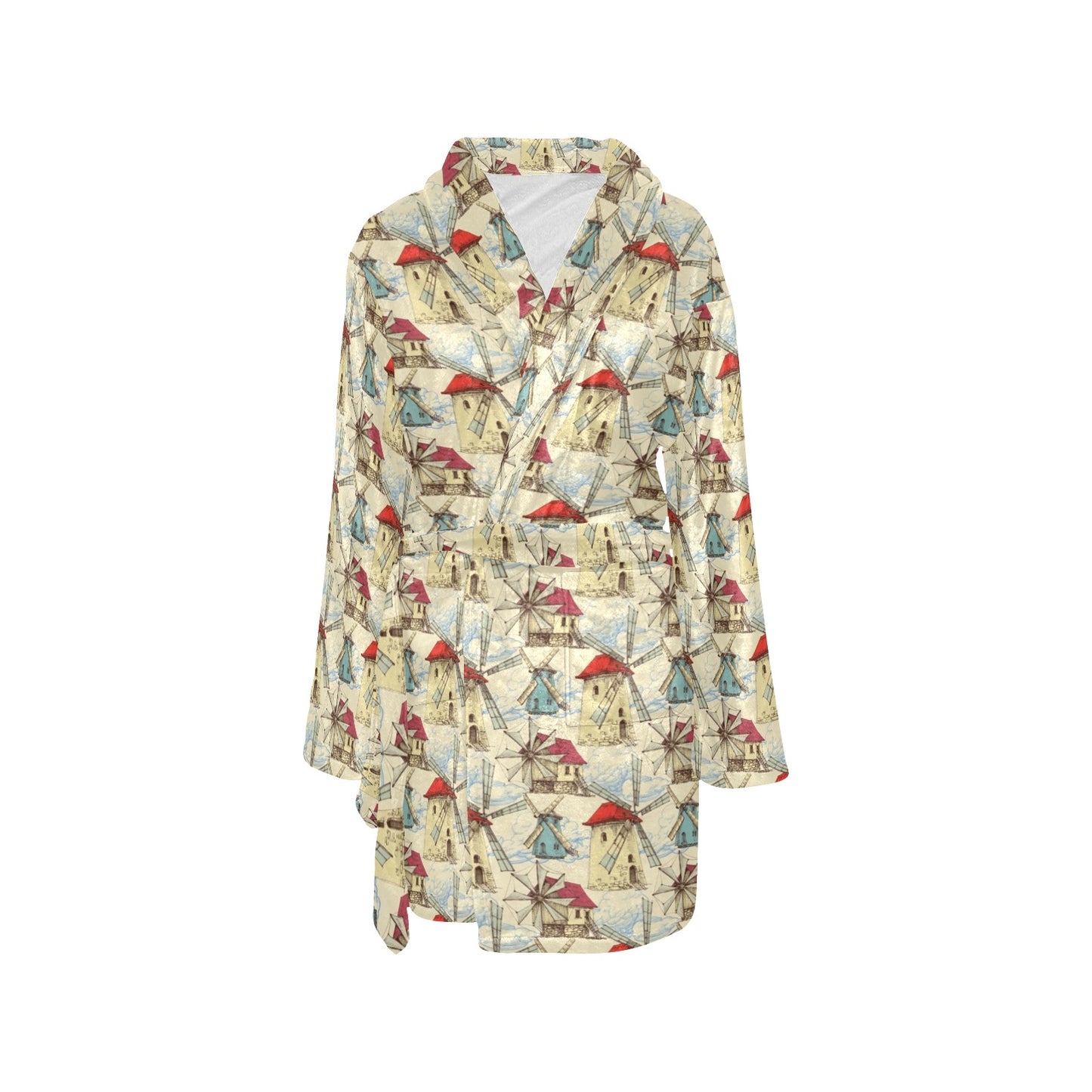 Windmill Pattern Print Design 01 Women's Fleece Robe