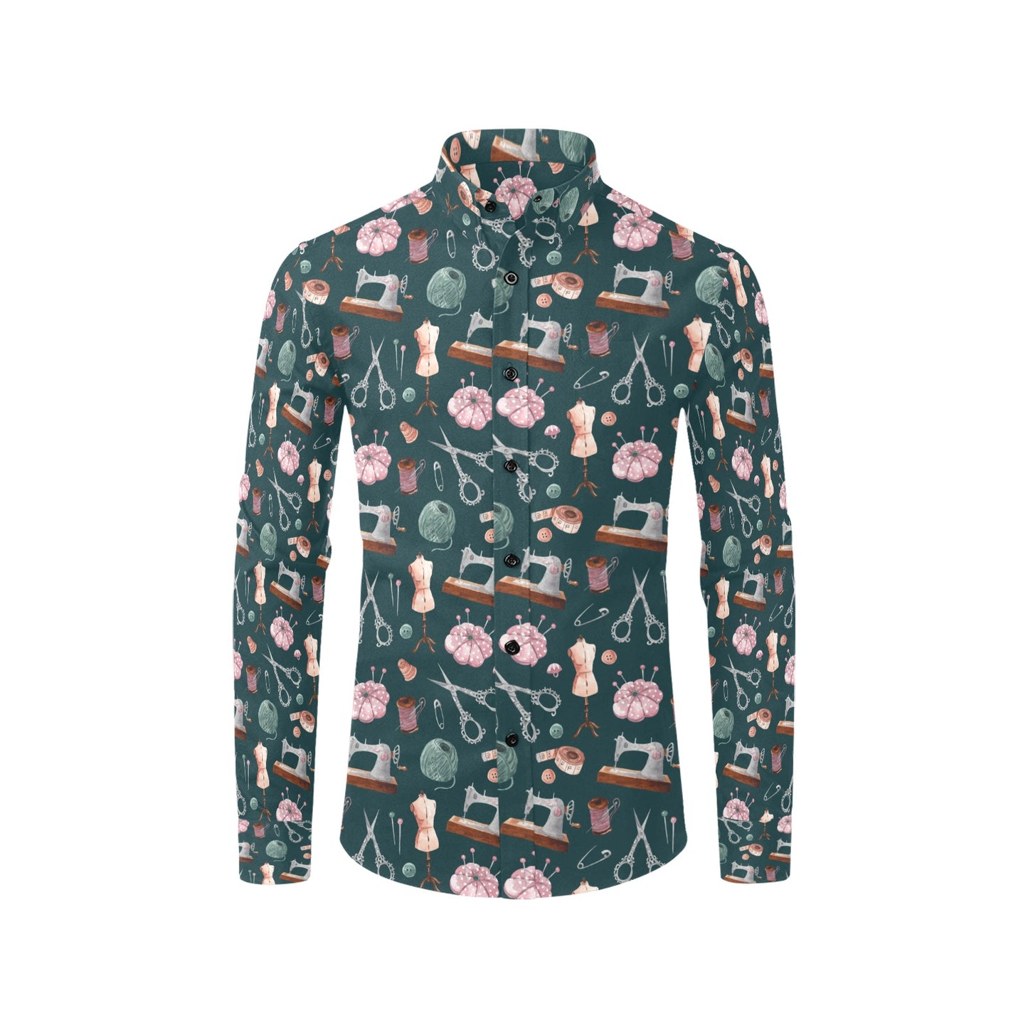 Sewing Equipment Print Design LKS307 Men's Long Sleeve Dress Shirt