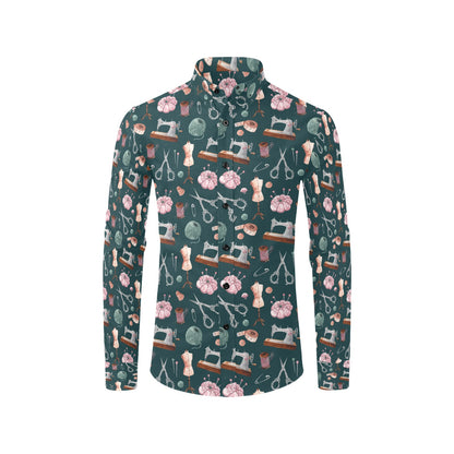 Sewing Equipment Print Design LKS307 Men's Long Sleeve Dress Shirt