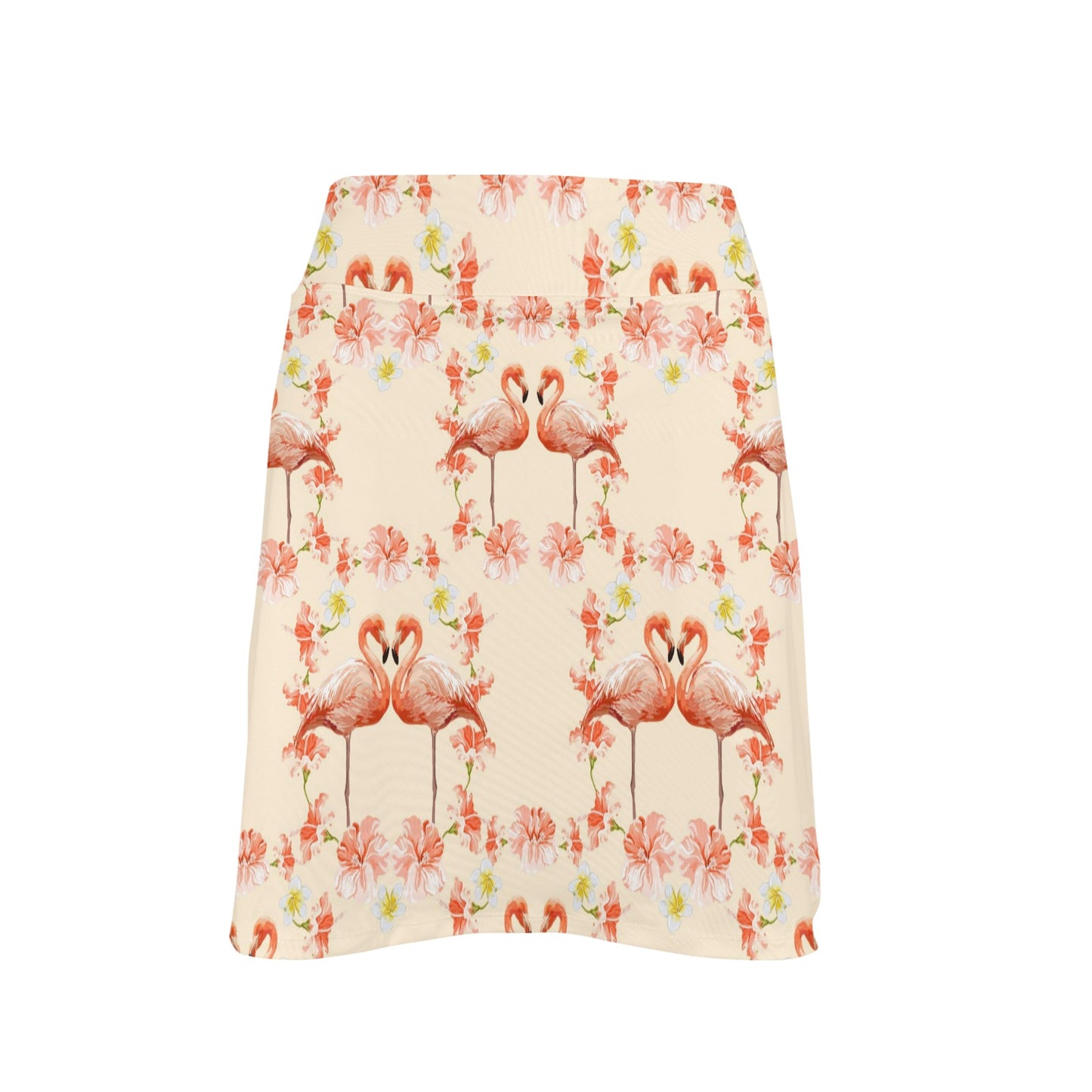 Flamingo Hibiscus Print Pattern 17" Golf & Pickleball Skort with Pockets