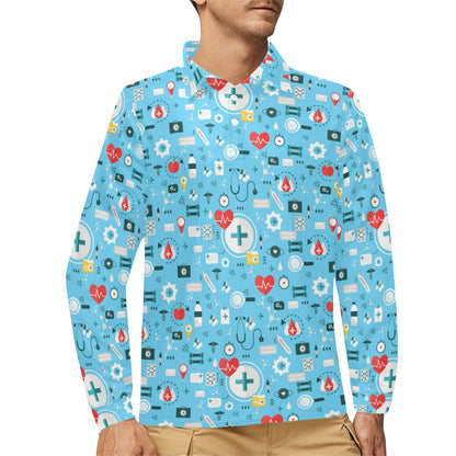 Medical Pattern Print Design 06 Long Sleeve Polo Shirt For Men's