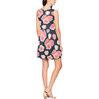 Rose Pattern Print Design A03 Sleeveless Dress