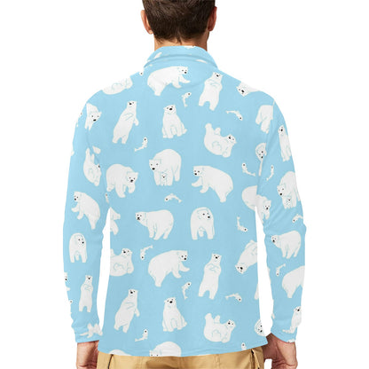 Polar Bear Pattern Print Design PB01 Long Sleeve Polo Shirt For Men's