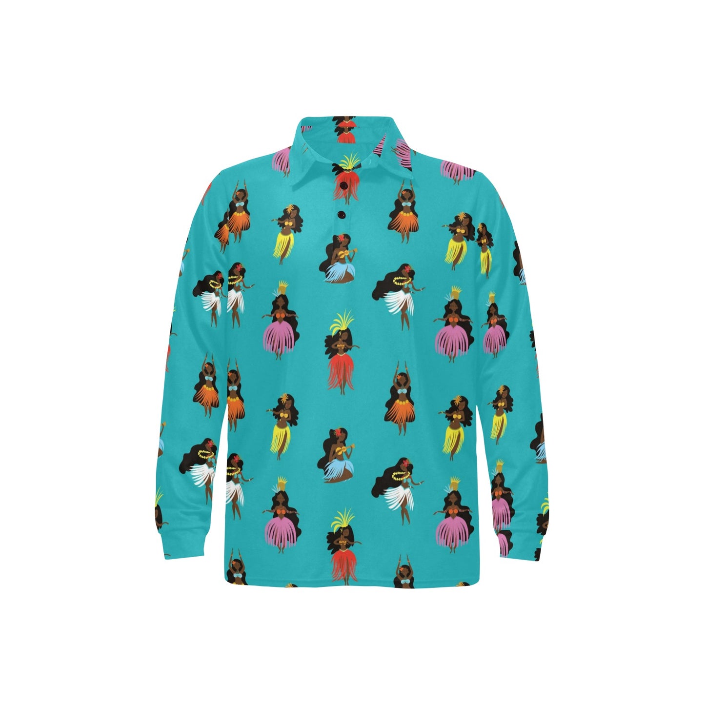 Hula Dancers Pattern Print Design 04 Long Sleeve Polo Shirt For Men's