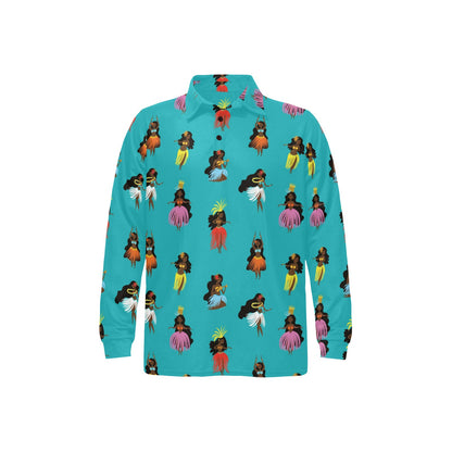 Hula Dancers Pattern Print Design 04 Long Sleeve Polo Shirt For Men's