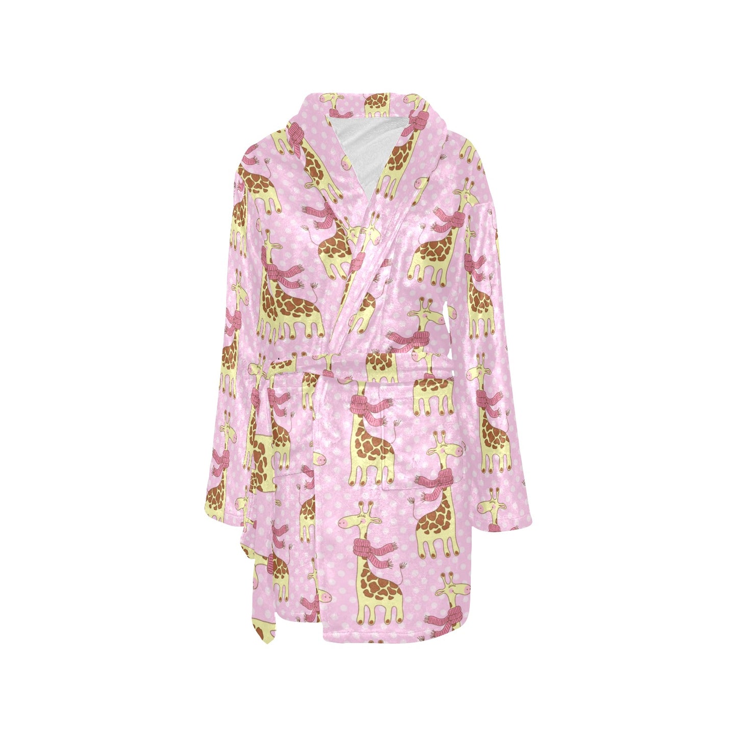 Giraffe Cute Pink Polka Dot Print Women's Fleece Robe