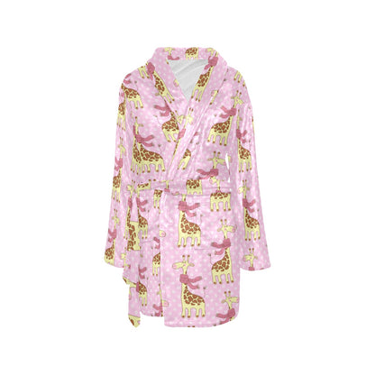 Giraffe Cute Pink Polka Dot Print Women's Fleece Robe