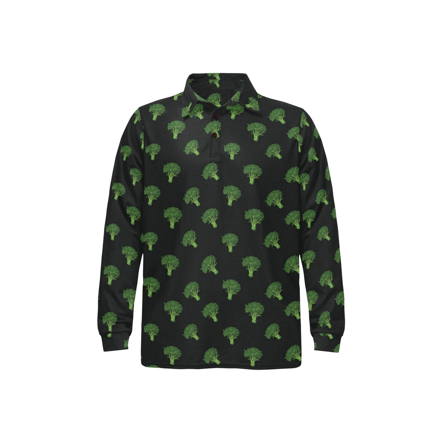 Broccoli Pattern Print Design 04 Long Sleeve Polo Shirt For Men's