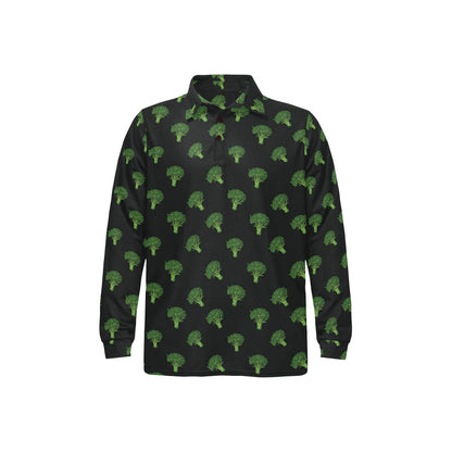 Broccoli Pattern Print Design 04 Long Sleeve Polo Shirt For Men's