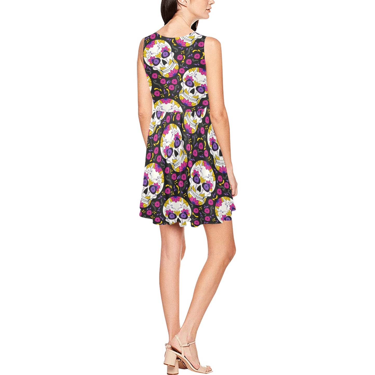 sugar skull Floral Pattern Sleeveless Dress
