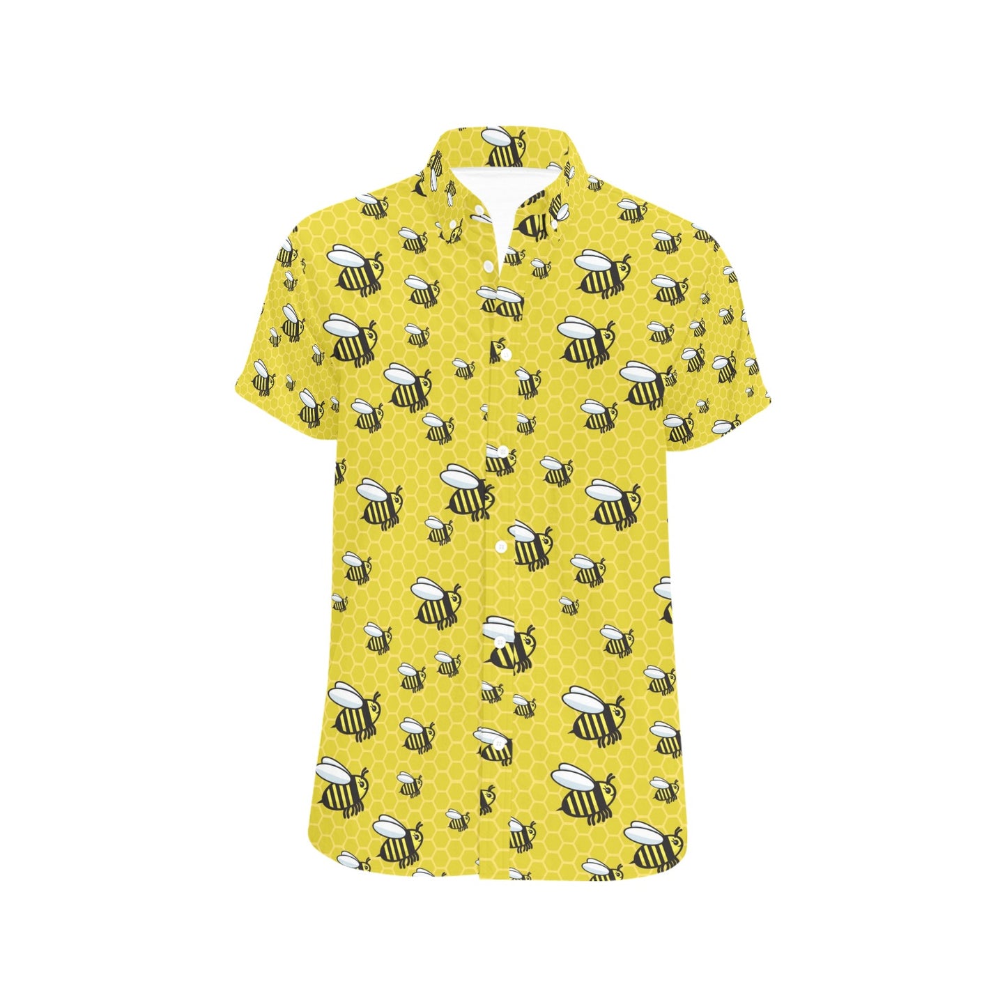 Bee Cute Print Design LKS308 Men Short Sleeve Button Up Shirt