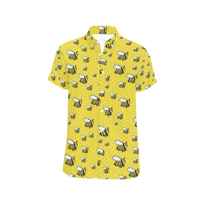 Bee Cute Print Design LKS308 Men Short Sleeve Button Up Shirt