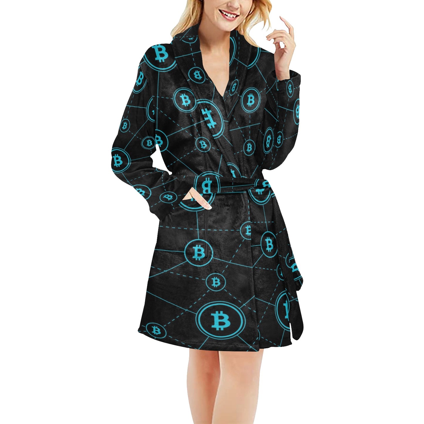 Cryptocurrency Pattern Print Design 01 Women's Fleece Robe