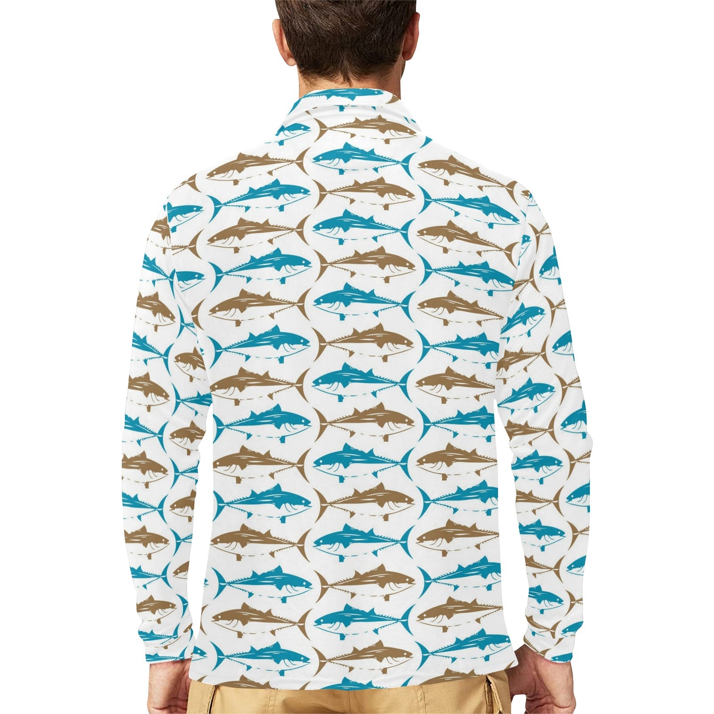 Tuna Fish Print Design LKS301 Long Sleeve Polo Shirt For Men's