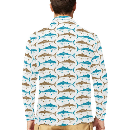 Tuna Fish Print Design LKS301 Long Sleeve Polo Shirt For Men's