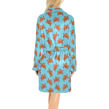 Brow Sea Turtle Print Pattern Women's Fleece Robe
