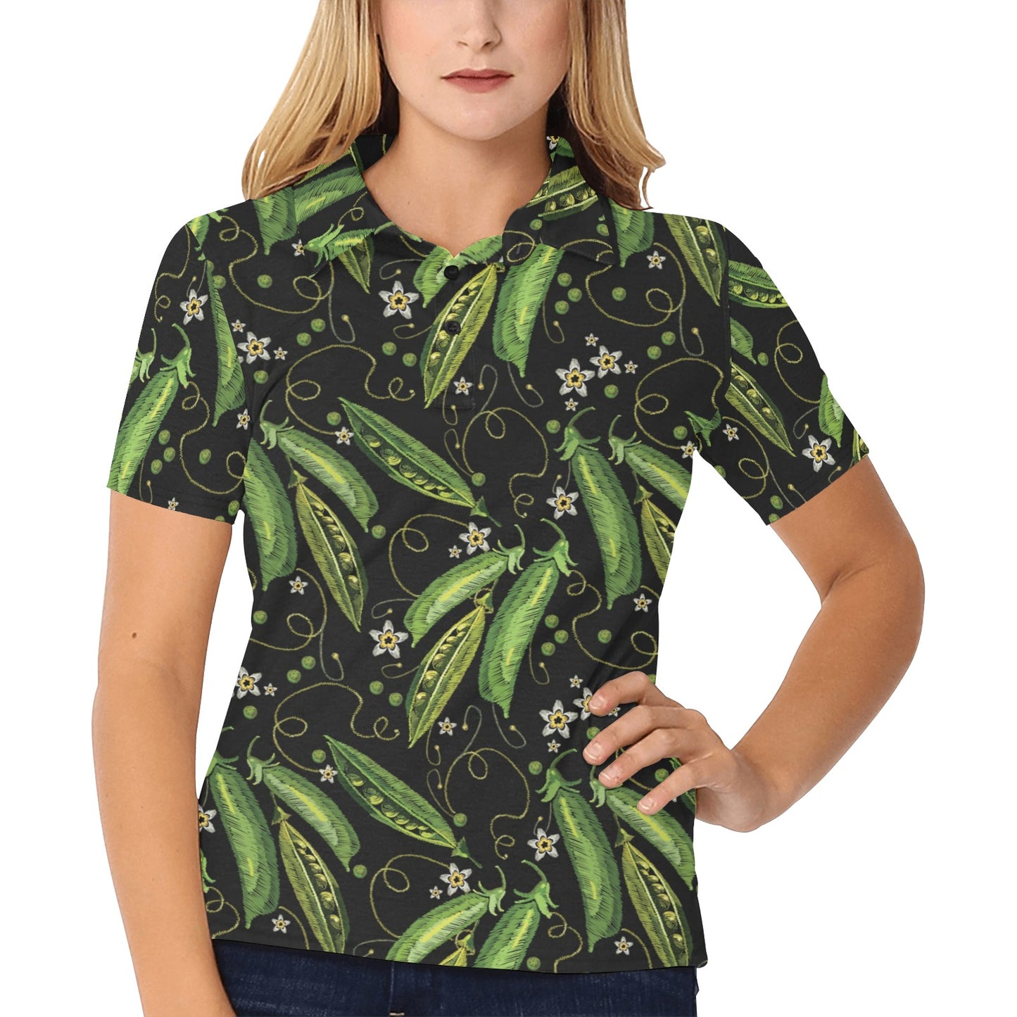 Peas Pattern Print Design A02 Women's Polo Shirt