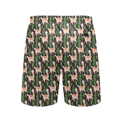 Alpaca Cactus Design Themed Print Men's Swim Trunks Beach Shorts