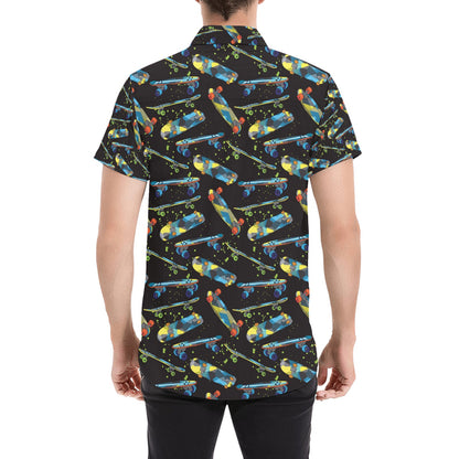 Skateboard Print Design LKS305 Men Short Sleeve Button Up Shirt