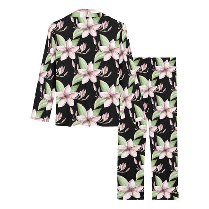 Plumeria Pattern Print Design PM02 Women's Long Pajama Set