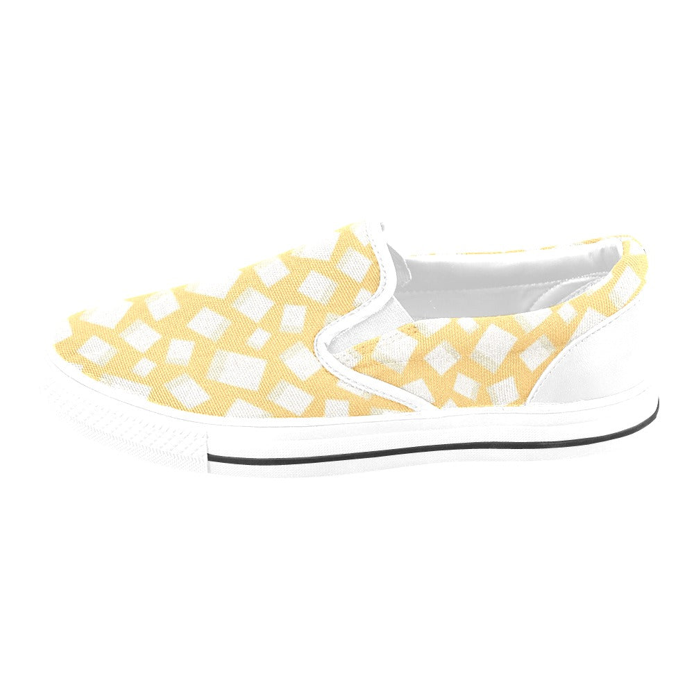 Tofu Print Design LKS302 White Slip Ons Canvas Women's Shoes