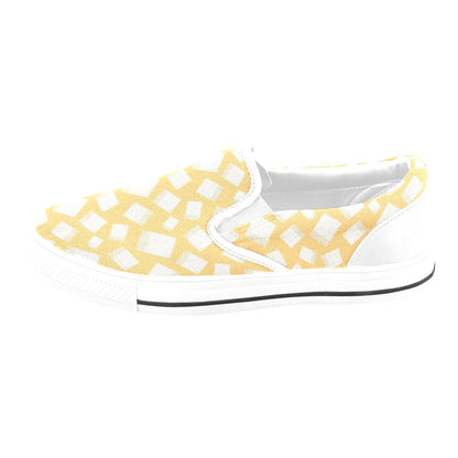 Tofu Print Design LKS302 White Slip Ons Canvas Women's Shoes