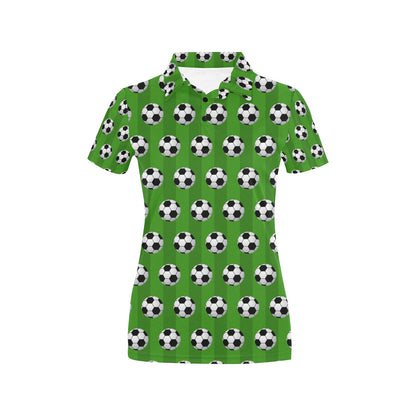 Soccer Ball Green Backgrpund Print Women's Polo Shirt