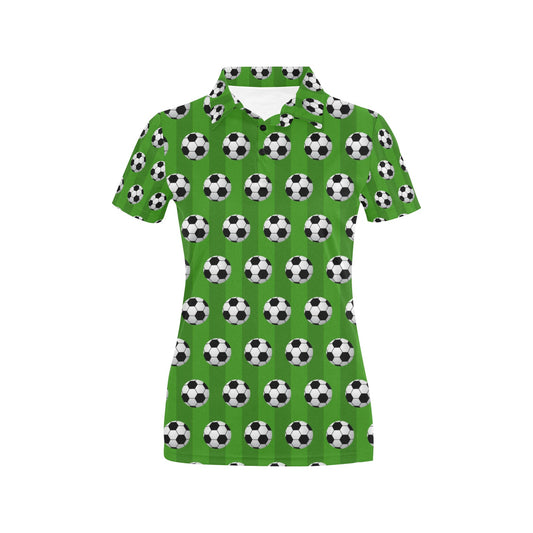 Soccer Ball Green Backgrpund Print Women's Polo Shirt