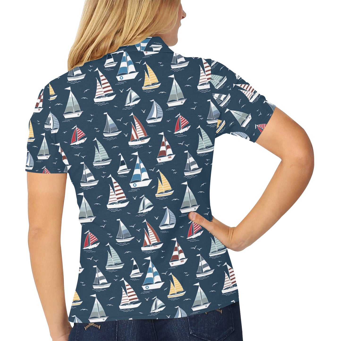 Sailboat Print Design LKS306 Women's Polo Shirt