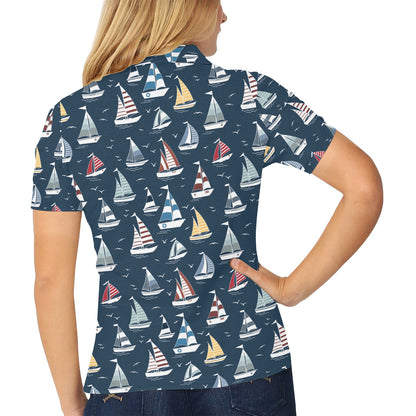 Sailboat Print Design LKS306 Women's Polo Shirt